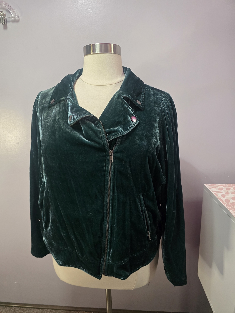 Torrid Velvet Moto Jacket in Deep Green - Women Size 3x